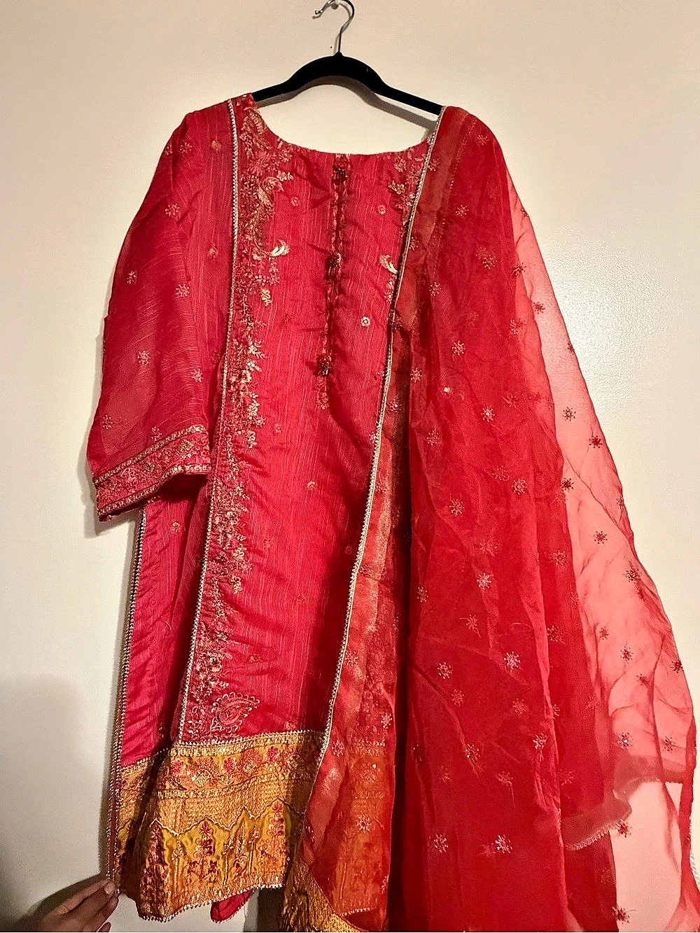 Embroidered Red & Gold Kurta Set
